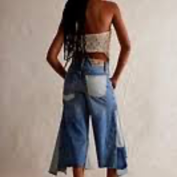 We The Free Ripple Pieced Patchwork Wide Leg Flare Cropped Jeans Free PeopleNWOT - Picture 2 of 5